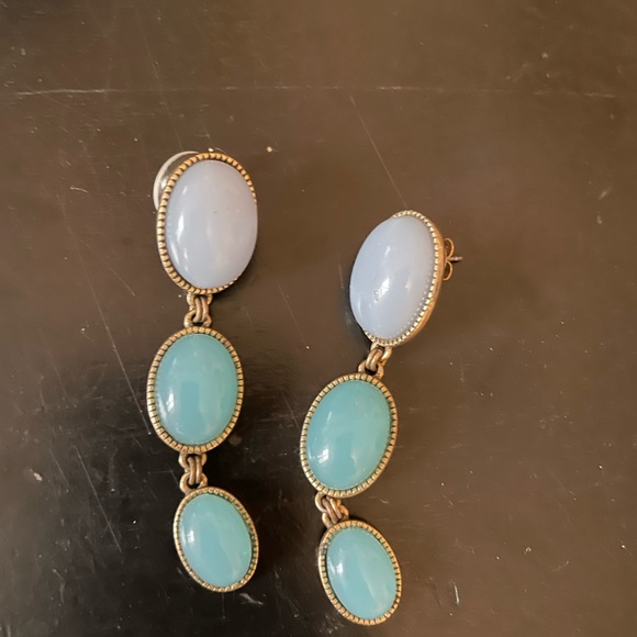 Three Tone Blue Drop Gem Statement Earrings - Picture 3 of 5